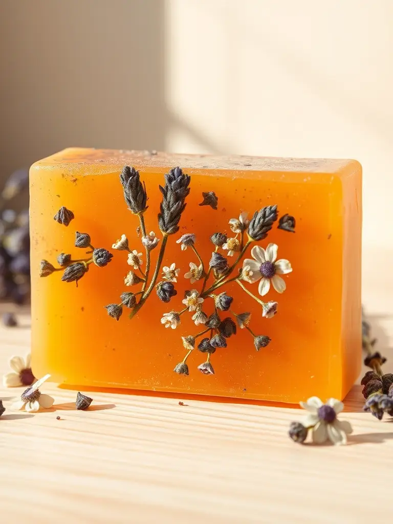 A minimalist display of Lashay Avenue's body care essentials, including cleansing and exfoliating bars, arranged on a ceramic surface with subtle botanical accents.